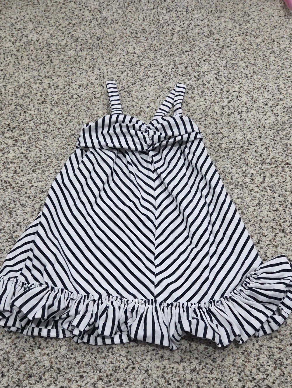 Like New Toddler Black & White Striped Ruffle-Hem Sundress